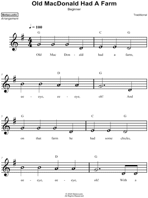 Old MacDonald Had a Farm [beginner] by Betacustic - Sheet Music