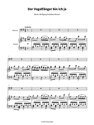 Der Vogelfänger bin ich ja by Wolfgang Amadeus Mozart - Sheet Music