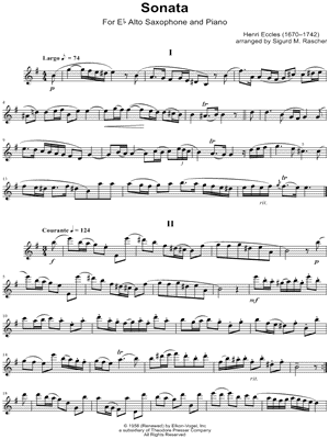Sonata - Alto Saxophone part by Henry Eccles - Sheet Music