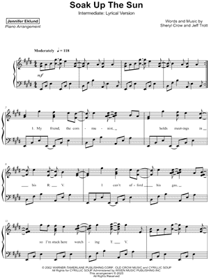 Soak Up the Sun [intermediate - lyrical] by Jennifer Eklund - Sheet Music