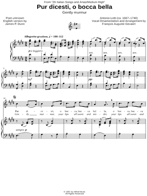 Pur dicesti, o bocca bella - Medium High by Antonio Lotti - Sheet Music
