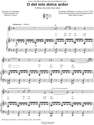 O del mio dolce ardor - Medium Low by Christoph Willibald Gluck - Sheet Music