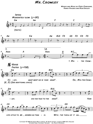 Mr. Crowley by Ozzy Osbourne - Sheet Music