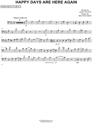 Happy Days Are Here Again - Bass Clef Instrument