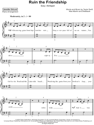 Ruin the Friendship [easy - abridged] by Jennifer Eklund - Sheet Music