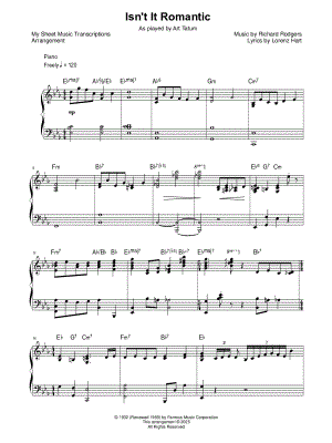 Isn't It Romantic? (Art Tatum) by My Sheet Music Transcriptions - Sheet Music