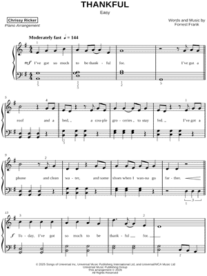 THANKFUL [easy] by Chrissy Ricker - Sheet Music