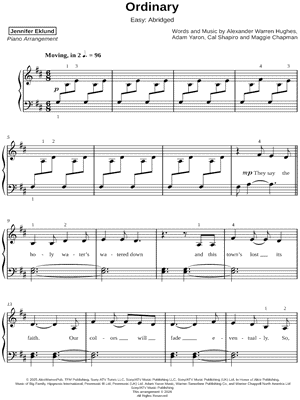 Ordinary [easy - abridged] by Jennifer Eklund - Sheet Music