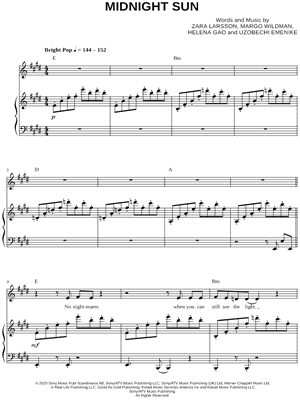 Midnight Sun by Zara Larsson - Sheet Music