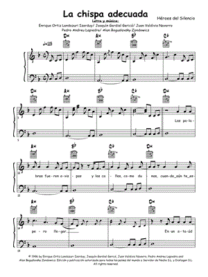 La chispa adecuada by Heroes del Silencio - Sheet Music