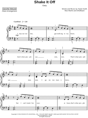 Shake It Off [easy] by Jennifer Eklund - Sheet Music