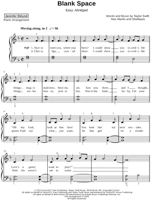 Blank Space [easy - abridged] by Jennifer Eklund - Sheet Music
