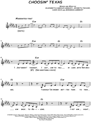 Choosin' Texas by Ella Langley - Sheet Music