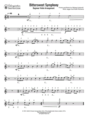 Bittersweet Symphony [beginner] by Violinspiration - Sheet Music