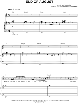 End of August by Noah Kahan - Sheet Music